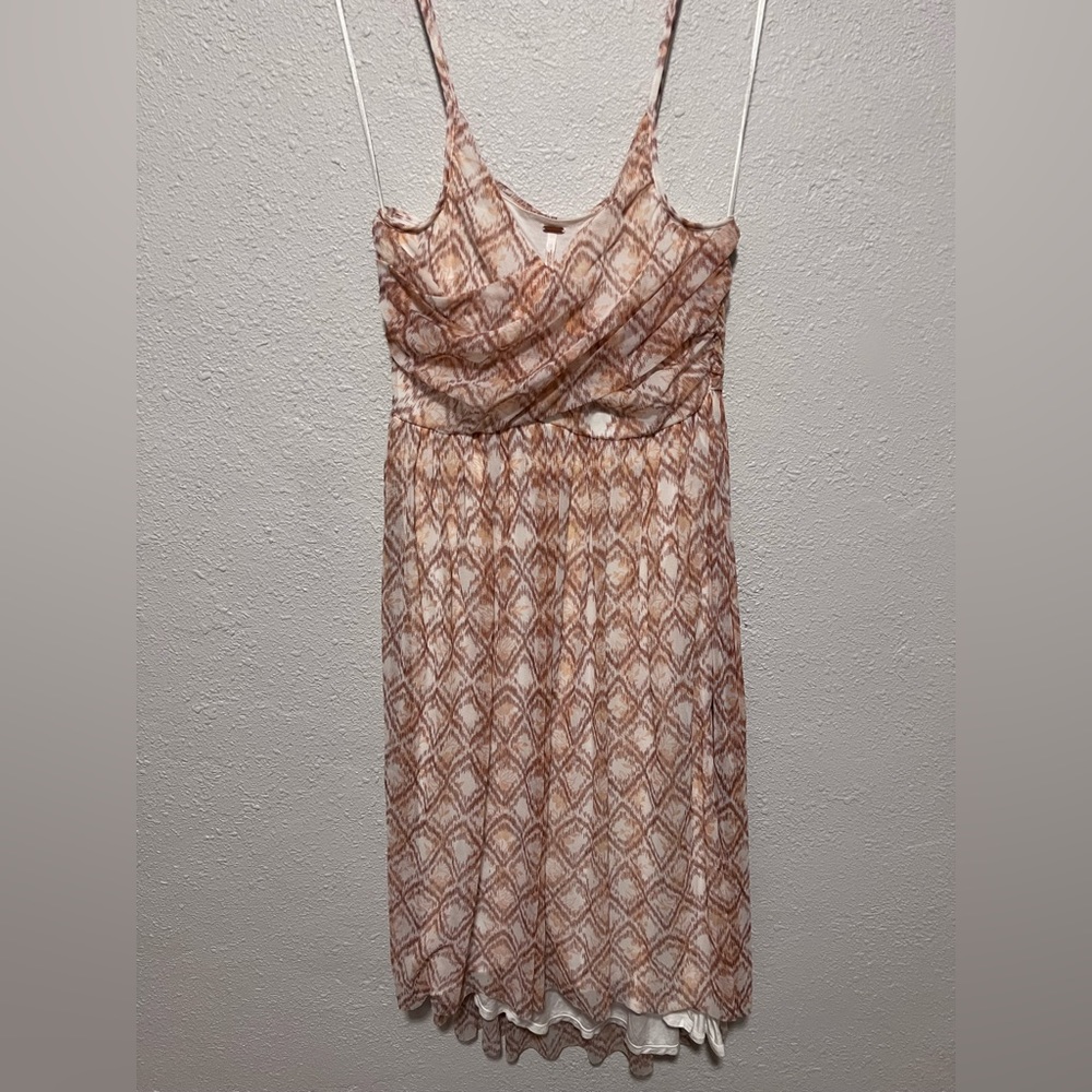 Free People Women Mesh Faux Wrap Ivory Orange Dress Size L
